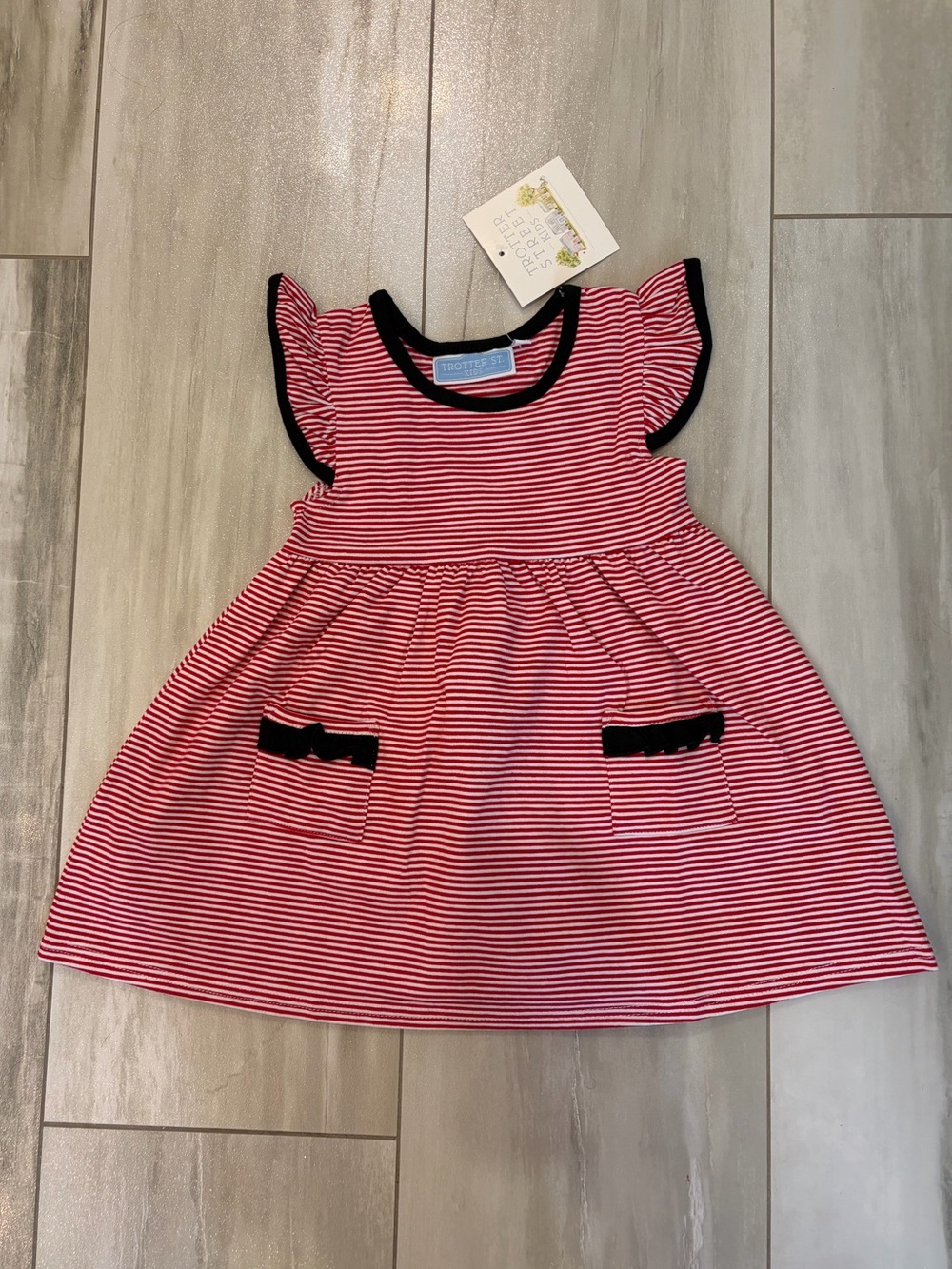 NWT Trotter Street Kids Red & Black Game Day Flutter Pocket Dress Girls 18M